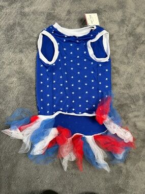 Pet Tee Dog Costume Patriotic Forth of July Memorial Day Stars Res White Blue